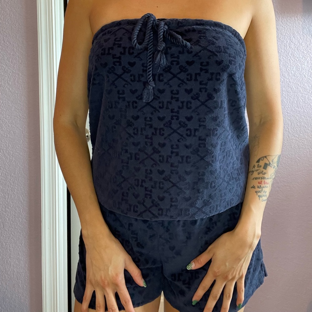 Juicy Couture Peck Strapless Romper Navy Blue NWT